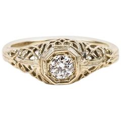 Vintage White Gold Diamond Round Cut Edwardian Engagement Ring SZ 5.5