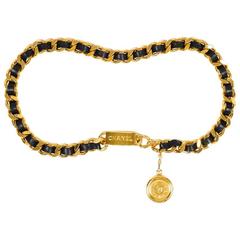 Vintage Chanel Black and Gold-tone Leather Chain Interwoven 'CC' Coin Charm Belt
