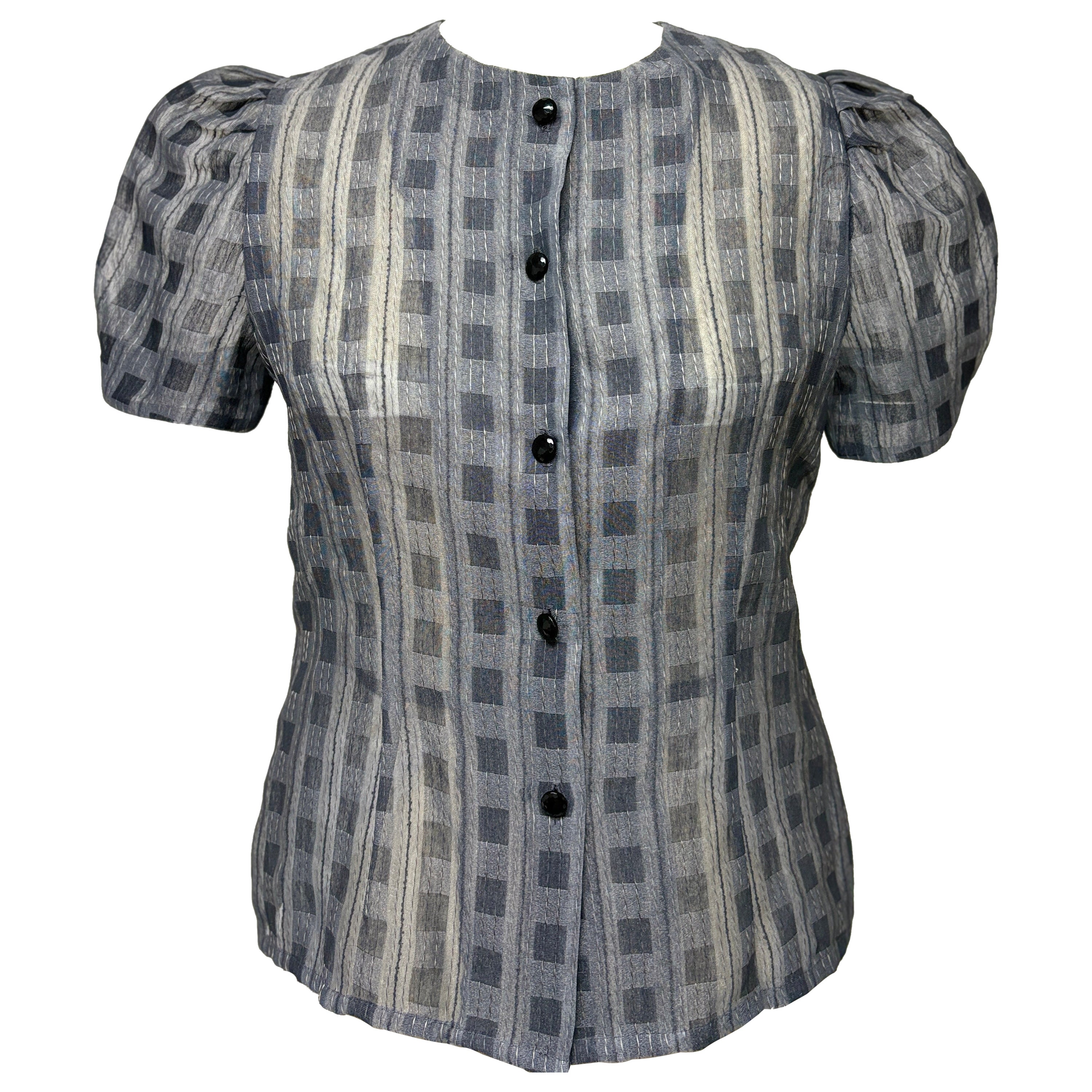 Puffy Sleeve Fancy Check Organza Blouse For Sale