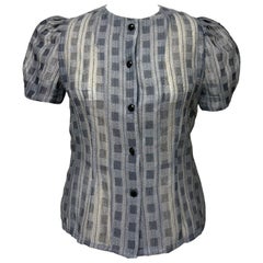 Puffy Sleeve Fancy Check Organza Blouse