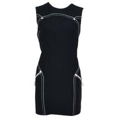 Vintage Gianni Versace Black Stitch Trim Zip Pocket Sleeveless Shift Dress SZ 42 8