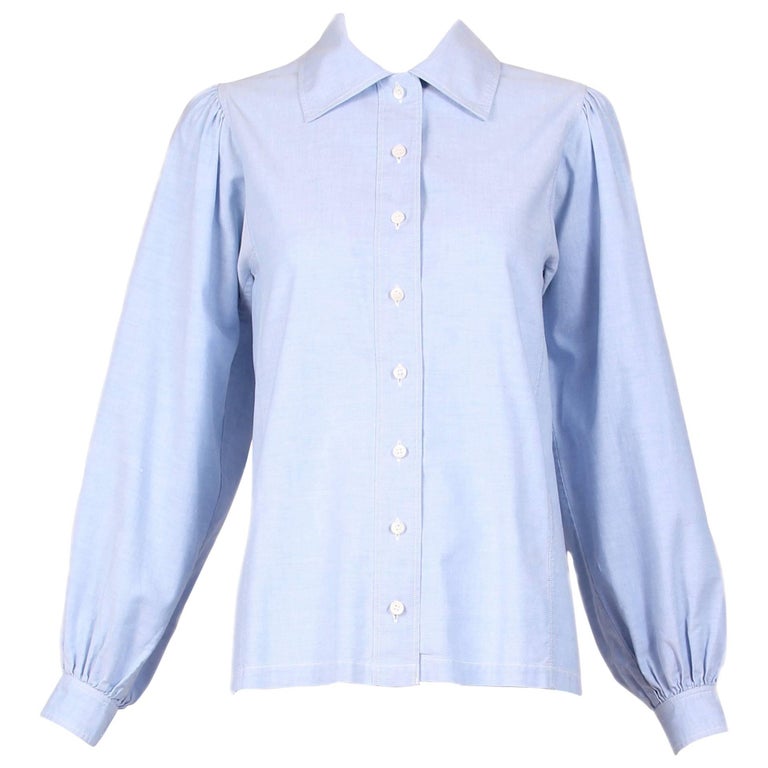 1970's Yves Saint Laurent YSL Chambray Button Down Shirt Blouse at 1stDibs