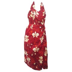 Retro 50s Alfred Shaheen Red Printed Cotton Tiki Dress