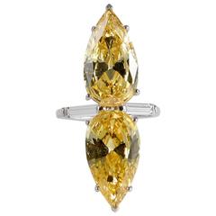 Art Deco Style Double Faux Pear Canary  Diamond Ring