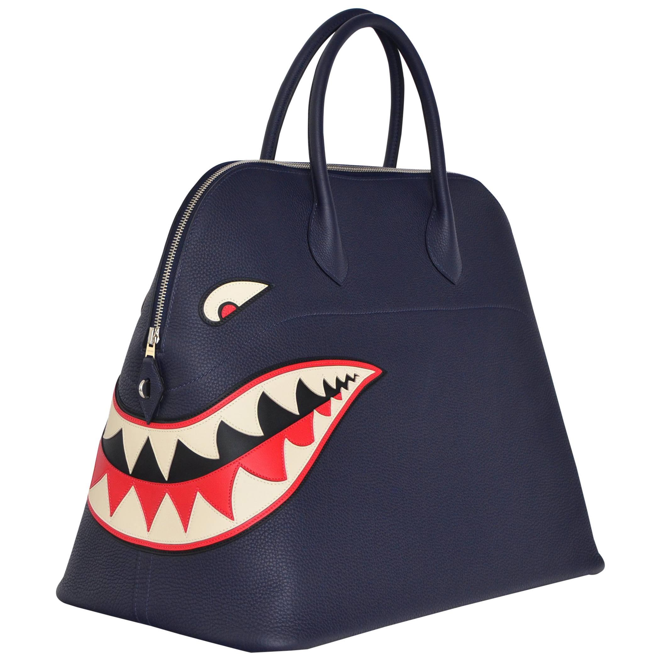 Hermes Limited Edition Shark Bolide 45  Handbag Bleu INDIGO UNISEX   NEW 