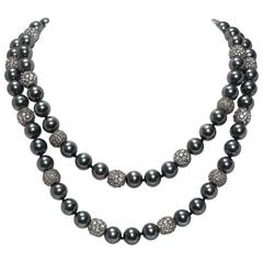 Faux Tahitian 12 MM Pearl Diamond Long Rope Necklace 8