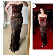 BADGLEY MISCHKA 1999 Vintage Evening Gown Maxi Dress Silk Embellished Red Carpet