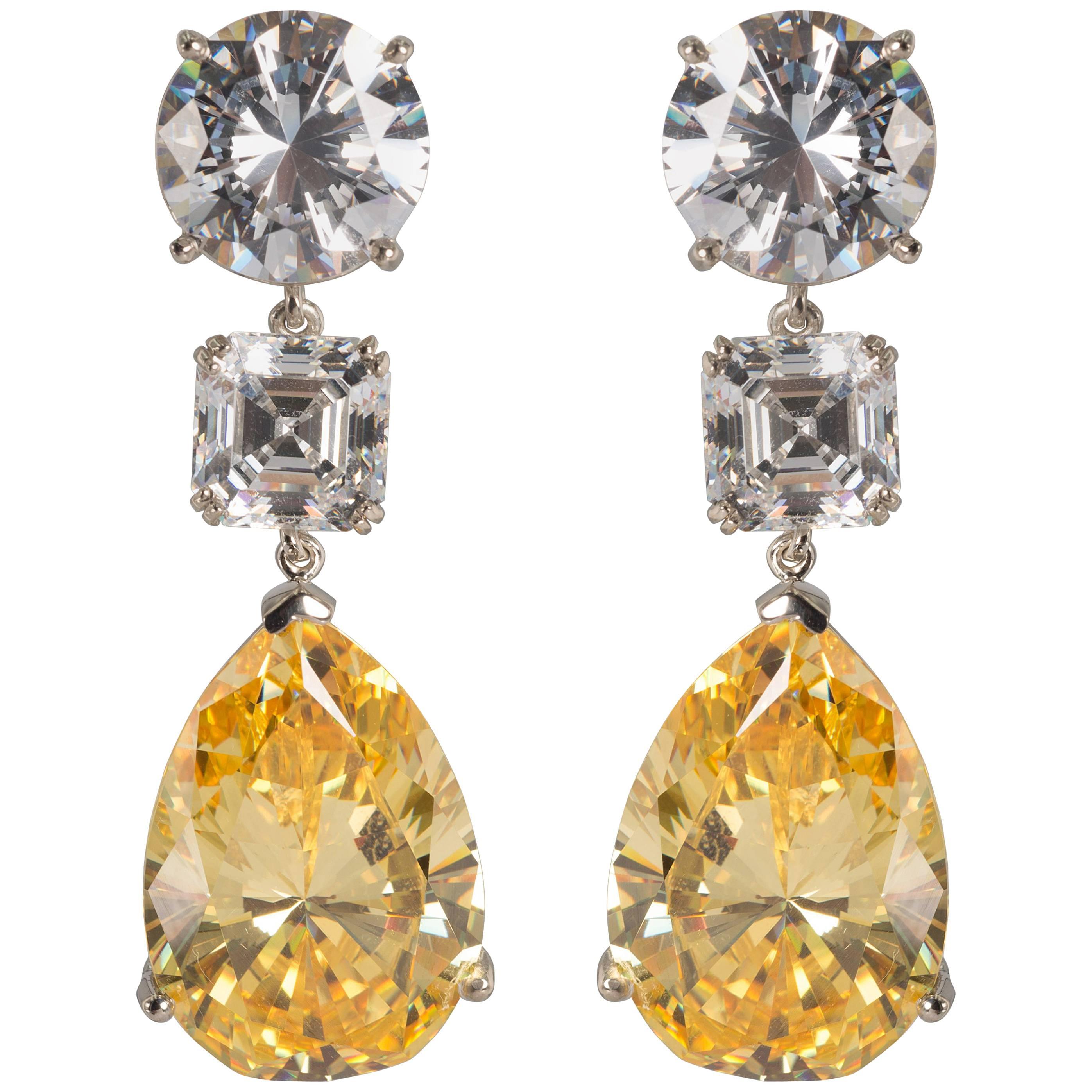 Large White and Yellow Cubic Zirconia Earrings