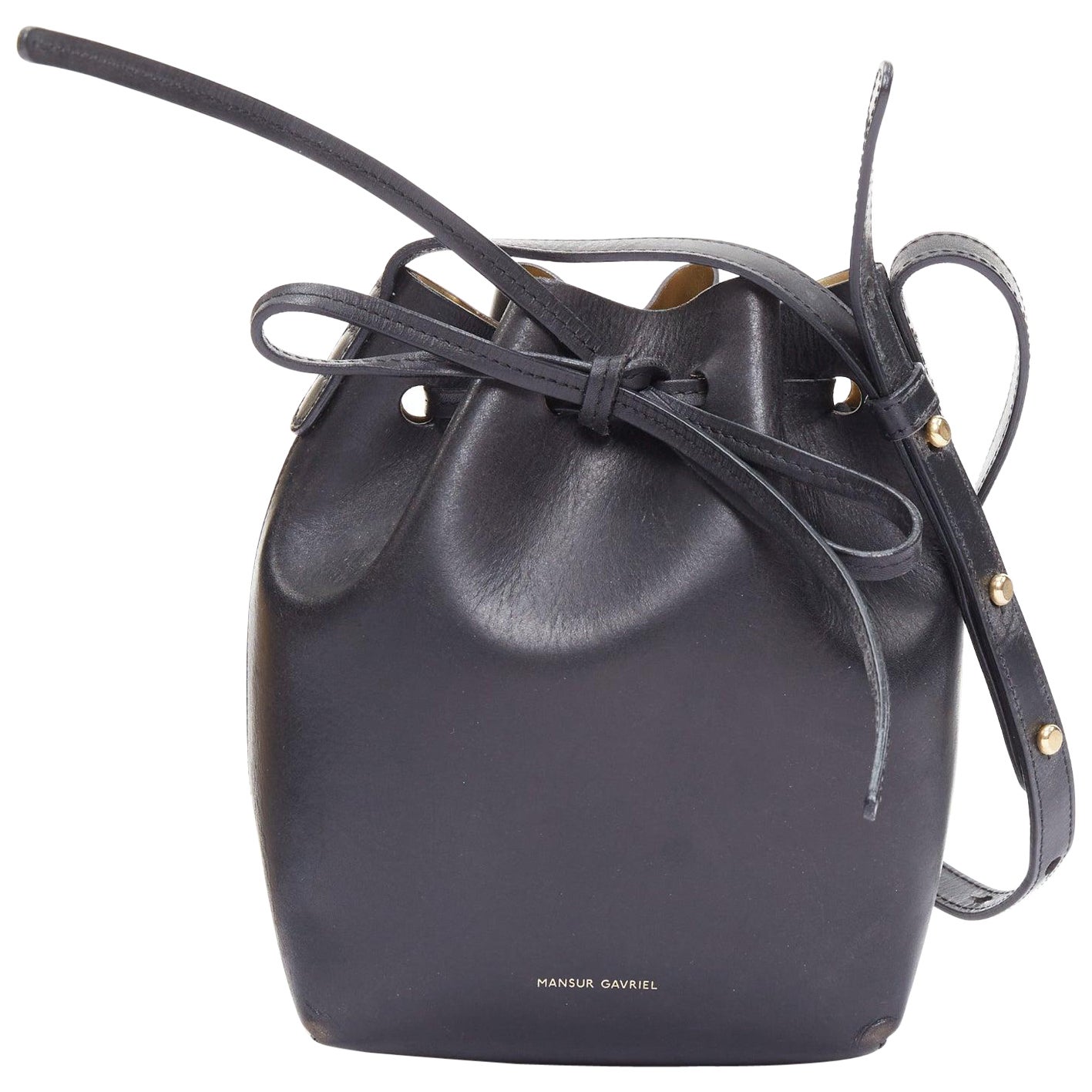 MANSUR GAVRIEL 2015 black smooth leather gold studs mini bucket bag For Sale