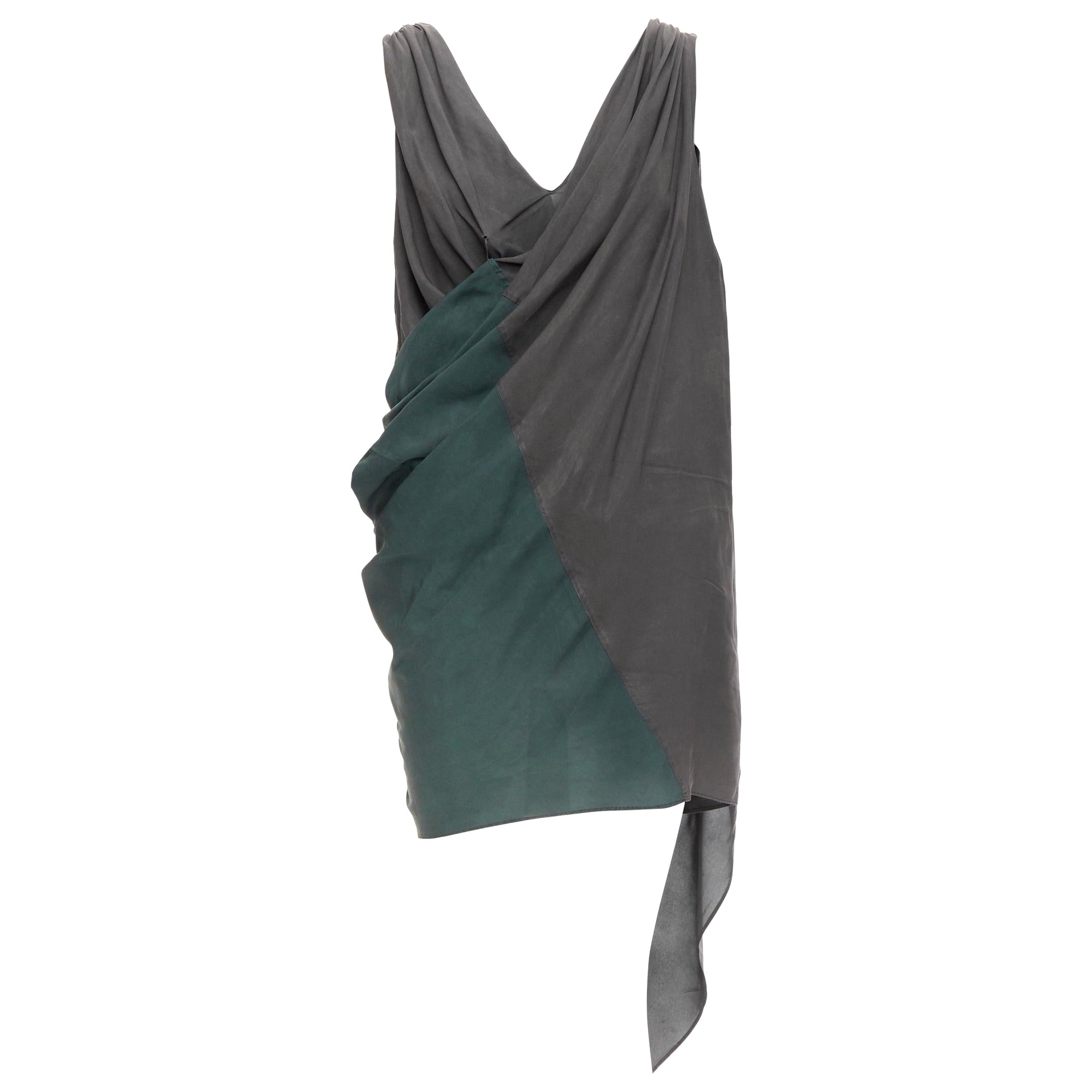 ALEXANDER WANG grey green cupro draped asymmetric toga dress Sz2 For Sale