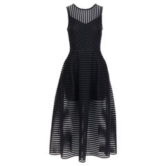 MAJE vestido midi negro de rayas transparentes con paneles de ajuste de la tripulación Sz 1 XS