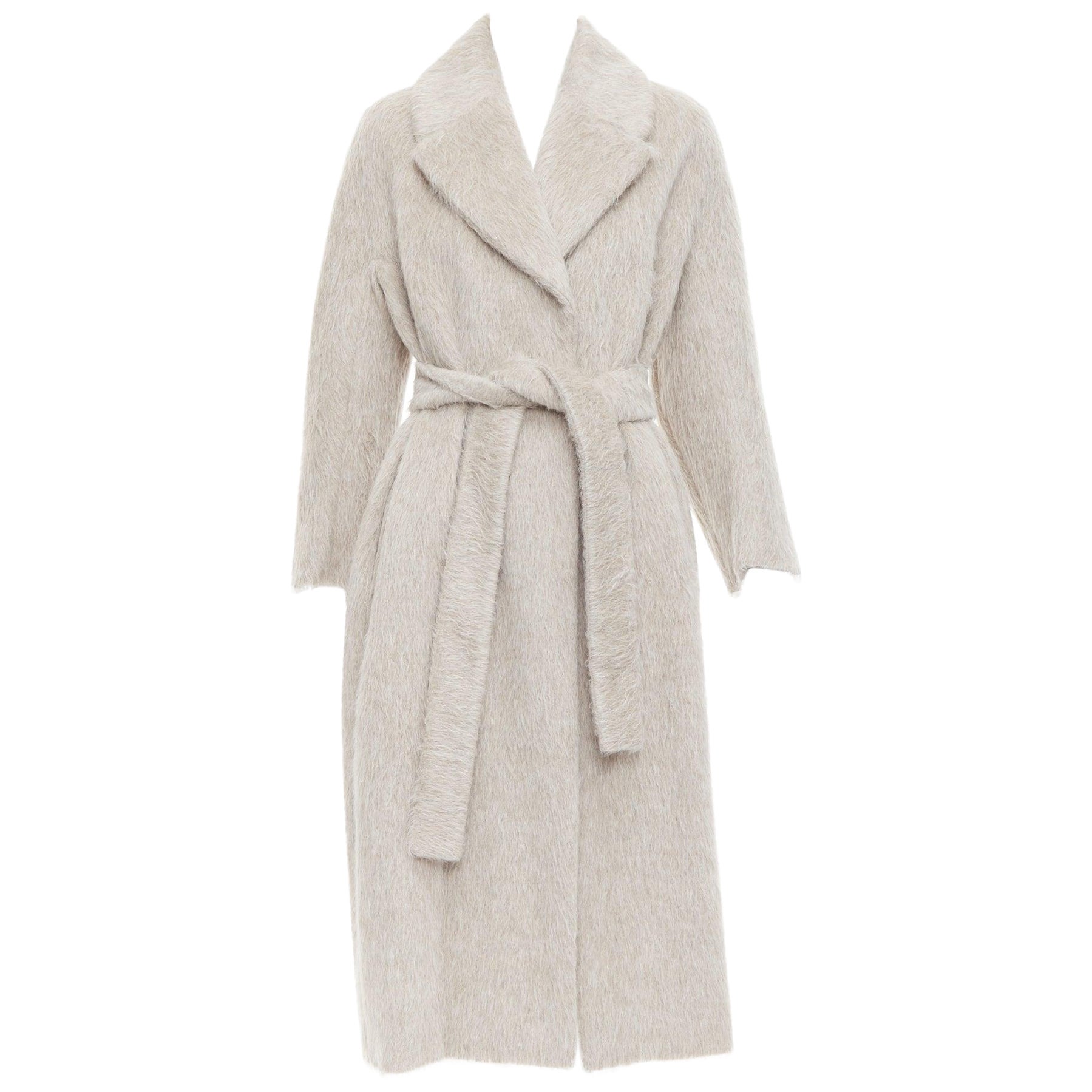 MAX MARA S grey alpaca virgin wool spread collar belted long coat IT38 XS For Sale