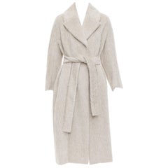 MAX MARA S abrigo largo con cinturón y cuello abierto de lana virgen de alpaca gris IT38 XS