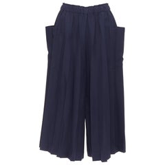 ISSEY MIYAKE ME navy pocketed pleated high waist culotte shorts