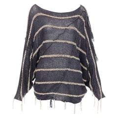 Issey Miyake Vintage 1980s gonna a righe grigio chiaro con frange laterali M.