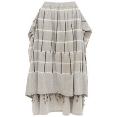 ISSEY MIYAKE 1980's Vintage grey checked fringe trim layered skirt M Rare