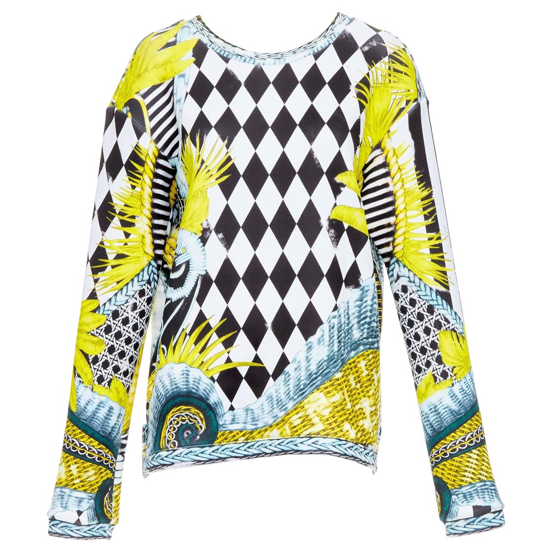 BALMAIN yellow blue checkerboard barocco neoprene pullover FR38 M