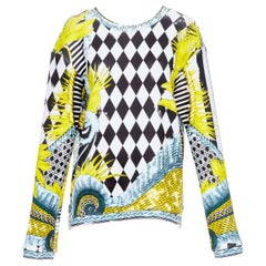 BALMAIN yellow blue checkerboard barocco neoprene pullover FR38 M