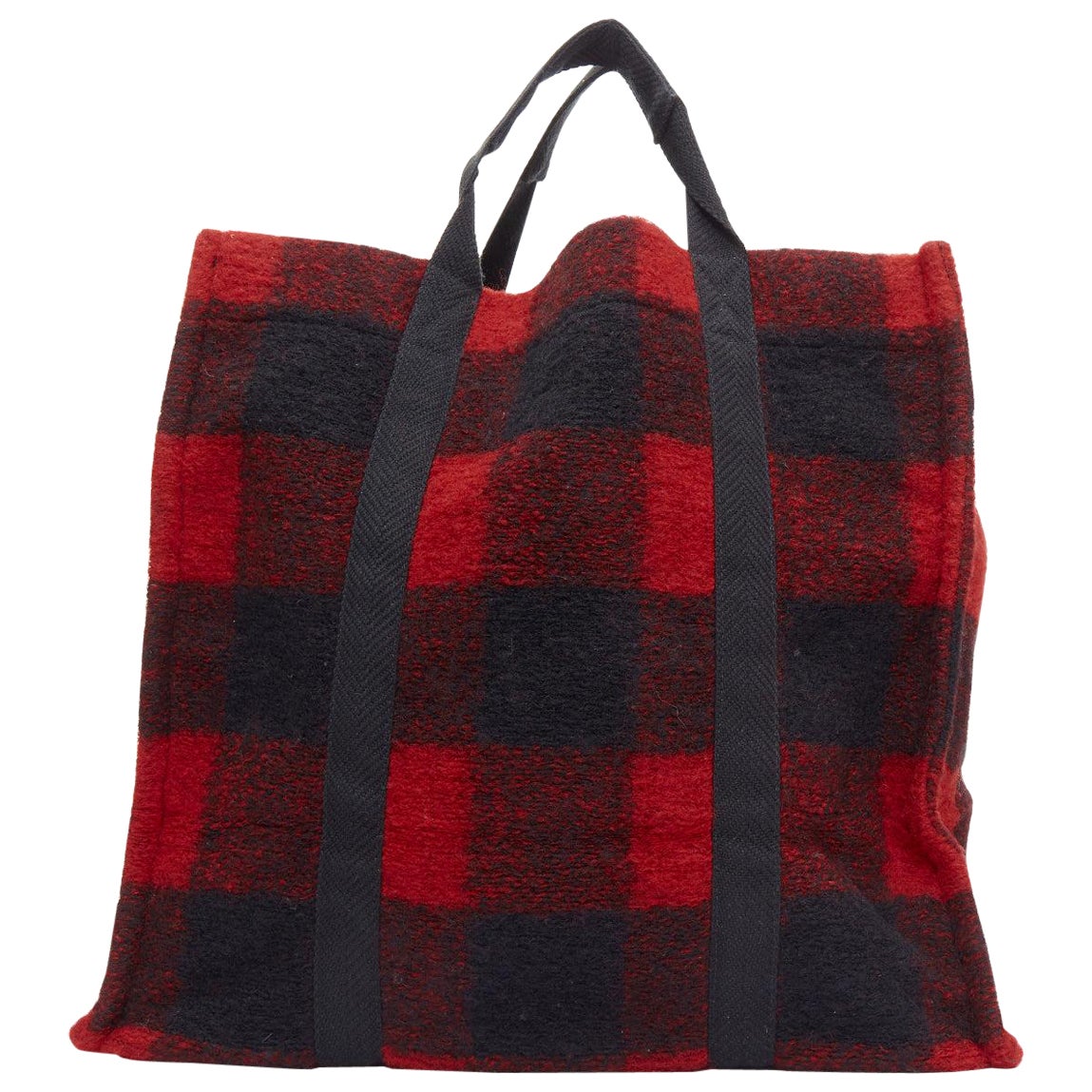 ISABEL MARANT ETOILE Rusty red black tartan plaid wool tote bag For Sale