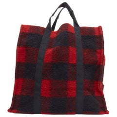 ISABEL MARANT ETOILE Bolso tote de lana a cuadros tartán rojo negro oxidado