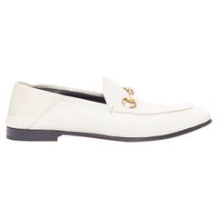GUCCI off white leather gold horsebit buckles 2 way loafer shoes EU37.5