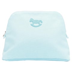 Hermès Trousse Bolide Adada Dots baby blue horse patch canvas pouch