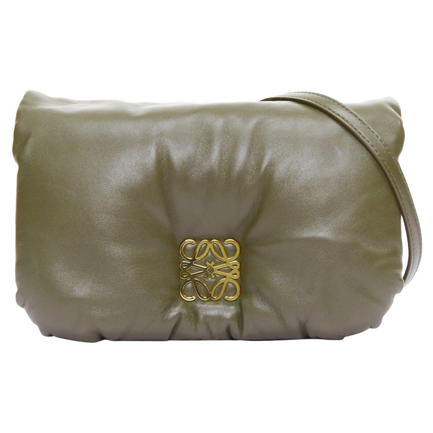 LOEWE Mini Puffer Goya khaki soft nappa padded pillow crossbody bag For Sale