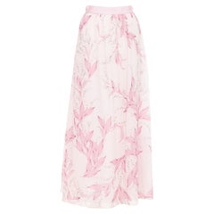 GIAMBATTISTA VALLI 100% silk pink floral lily valley print midi skirt IT38 XXS