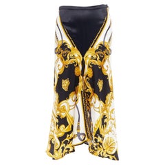 VERSACE 2019 Gonna Barocco oro nero in seta e viscosa tagliata in sbieco IT38 XS