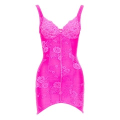 BALENCIAGA 2022 Lingerie Mini bright pink lace micro short dress FR36 S Kim