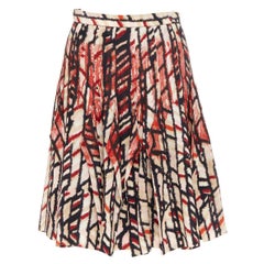 BOTTEGA VENETA 100% silk  red black abstract print pleated knee skirt IT38 XS