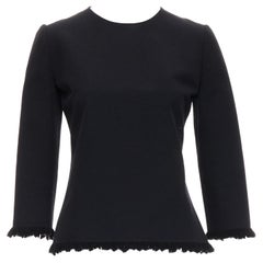 Tom Ford - top aderente in lana vergine nera con frange e maniche a giro IT36 XXS
