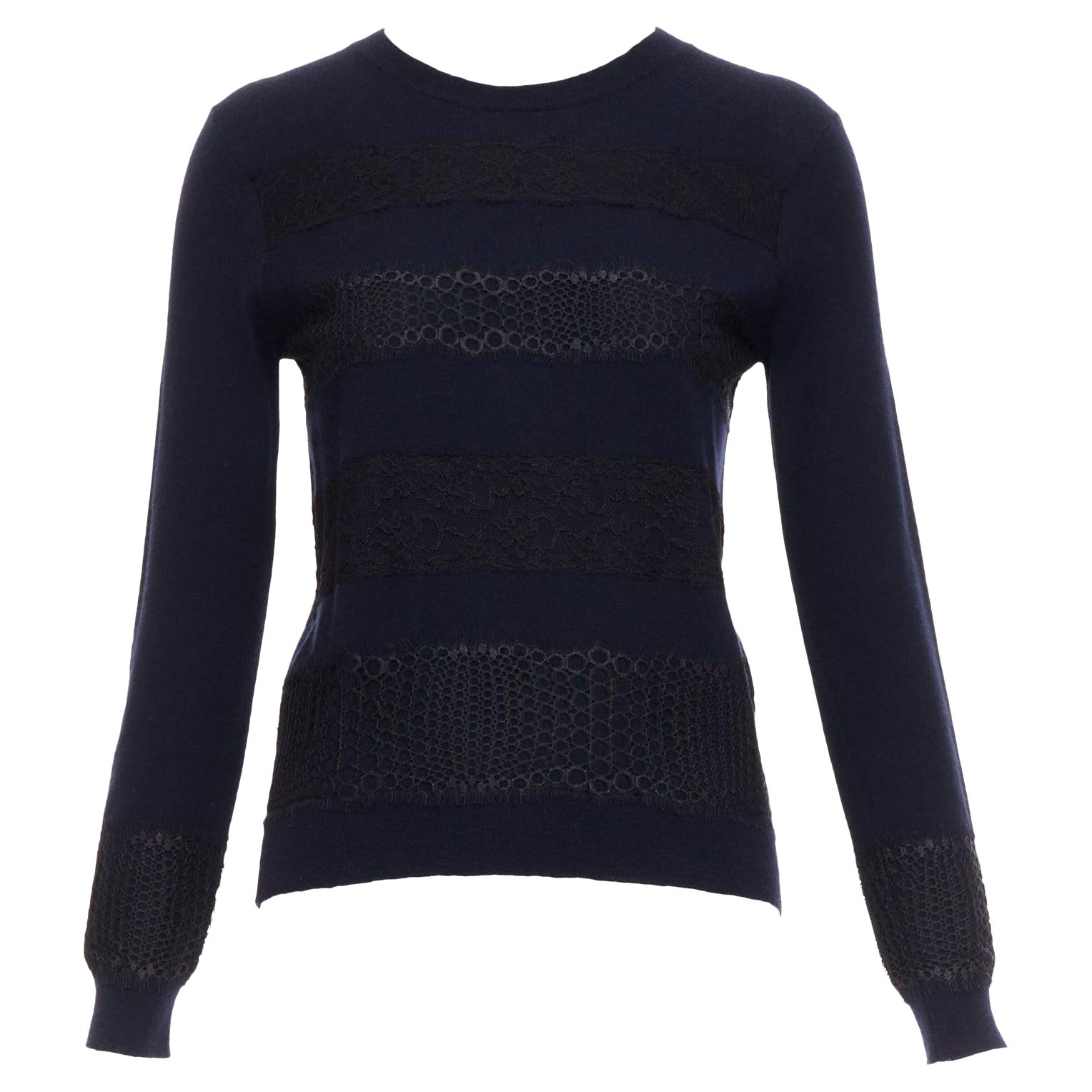 GIAMBATTISTA VALLI 100% cashmere navy black mix lace sweater  IT38 XXS For Sale