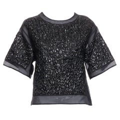 GIAMBATTISTA VALLI black cloque sheer silk trim boxy crop top IT38 XXS