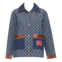 GUCCI Epilogue blau gewaschene organische Denim GG Monogramm Vintage Mantel IT38 XS
