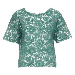 VALENTINO green floral lace boxy crop tshirt top IT38 XS