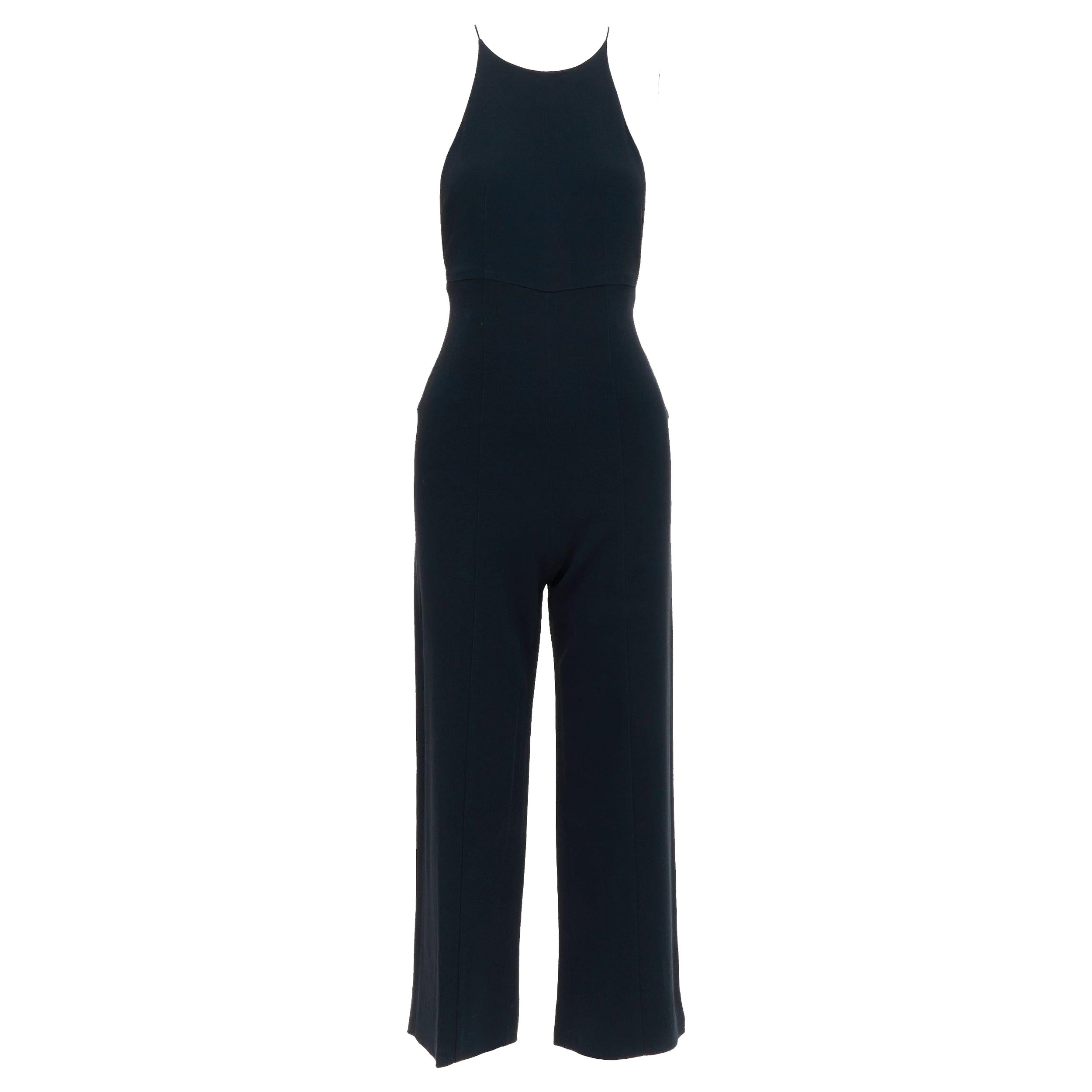 NARCISO RODRIGUEZ black side cut out halter neck wide jumpsuit IT38 XS For Sale