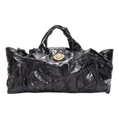 GUCCI Vintage Hysteria black patent leather gold logo tote bag