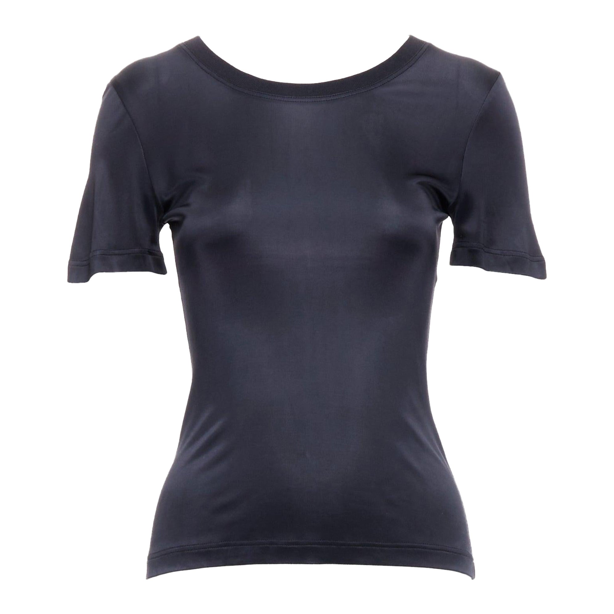 GIANNI VERSACE Vintage schwarzer Rundhalsausschnitt verschlungenes Kurzarm-Top IT38 XS