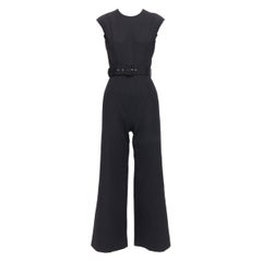 EMILIA WICKSTEAD noir cloque crew neck cropped belted jumpsuit UK8 S