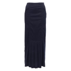 PRADA Vintage 1997 Runway navy cotton blend pleat hem pencil skirt IT40 S