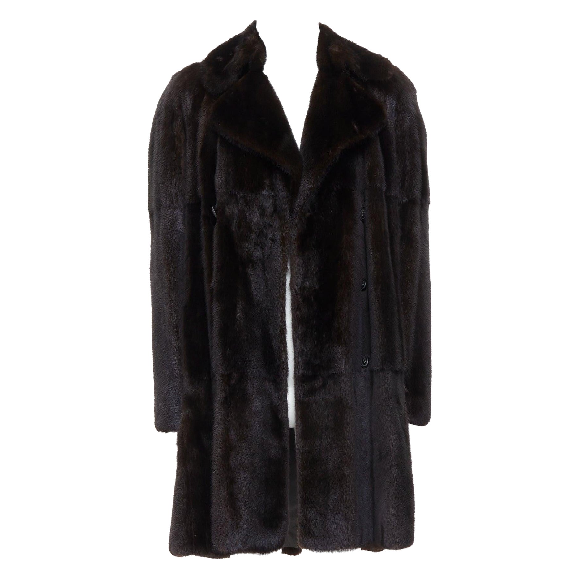 Fendi cappotto marrone in vera pelliccia Selleria doppiopetto con cintura IT48 M in vendita