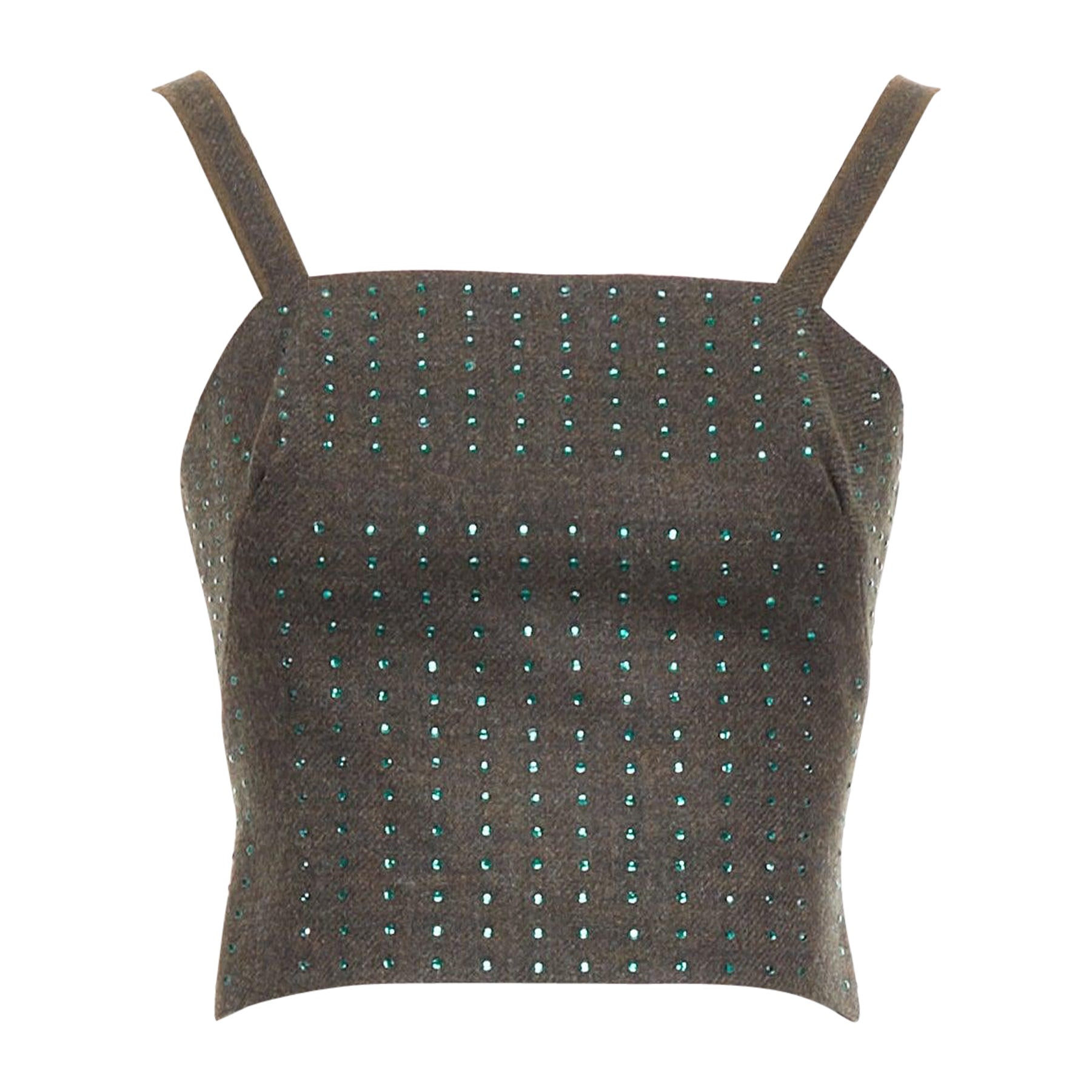 MIU MIU Vintage 1998 Runway fleece wool green crystal bustier top IT38 XS