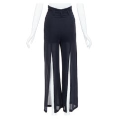 BYBLOS Vintage  black viscose back slit split sheer wide leg pants IT38 XS