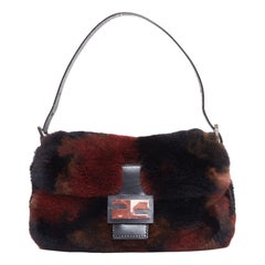 FENDI Vintage Baguette red tie dye rabbit fur FF logo underarm bag