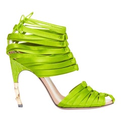 GUCCI Tom Ford 2004 Runway green satin corset gold bamboo sandal EU36C