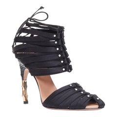 GUCCI Tom Ford 2004 Runway black satin corset crystal bamboo heels EU36C