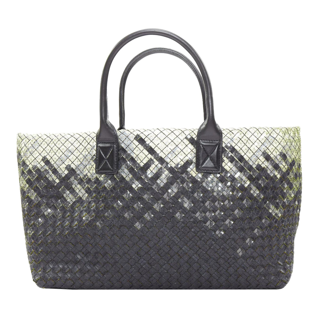 BOTTEGA VENETA Limited Cabat MM clear pvc black leather intrecciato tote bag For Sale