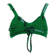 PRADA 2017 Runway green virgin wool bow front crochet bra top IT38 XS