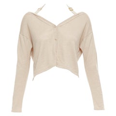 PRADA 2009 Runway beige wool silk harness strap off shoulder cardigan IT38 XS